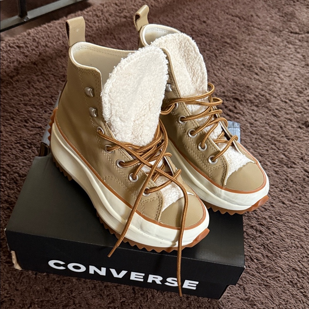 Converse High-Top Sneakers in Brown and Cream